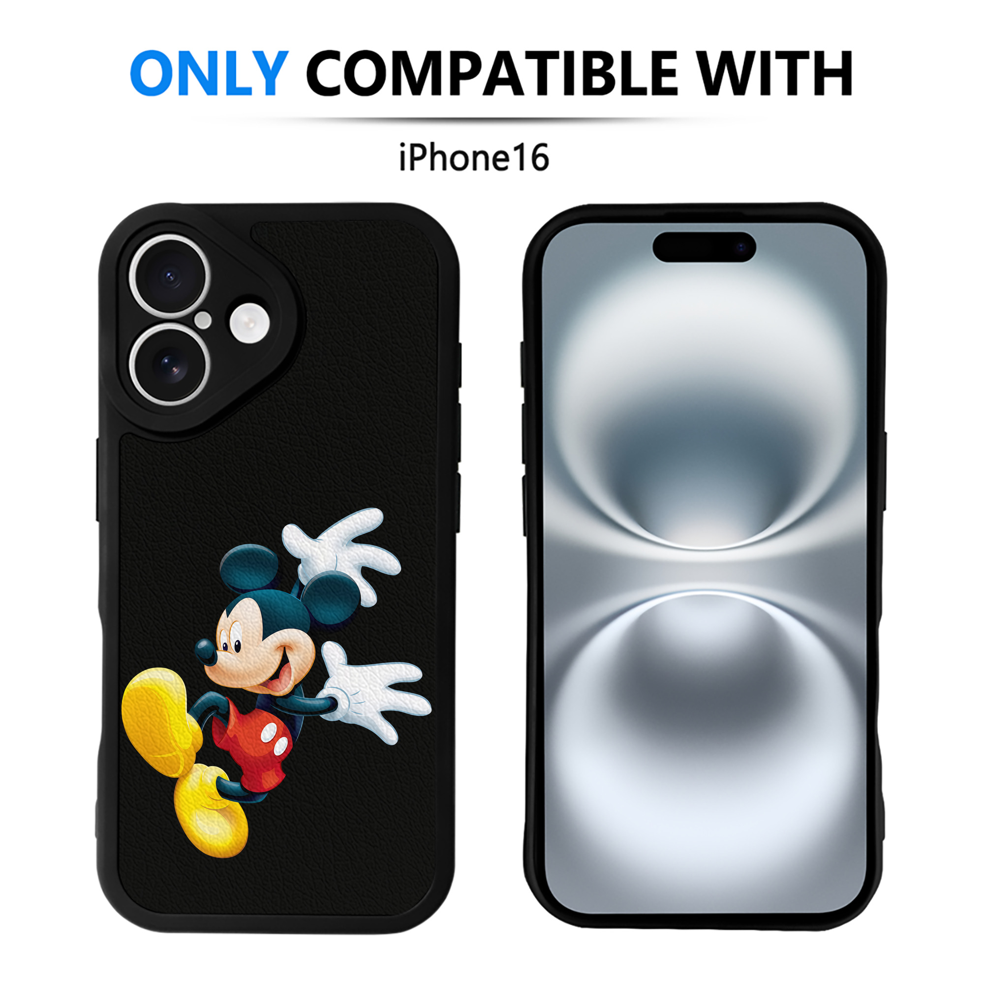 （画像用） ミッキーマウス Mickey Mouse 【iPhone 16シリーズ対応】シリコンスマホケース（レザー調） 材質：シリコン